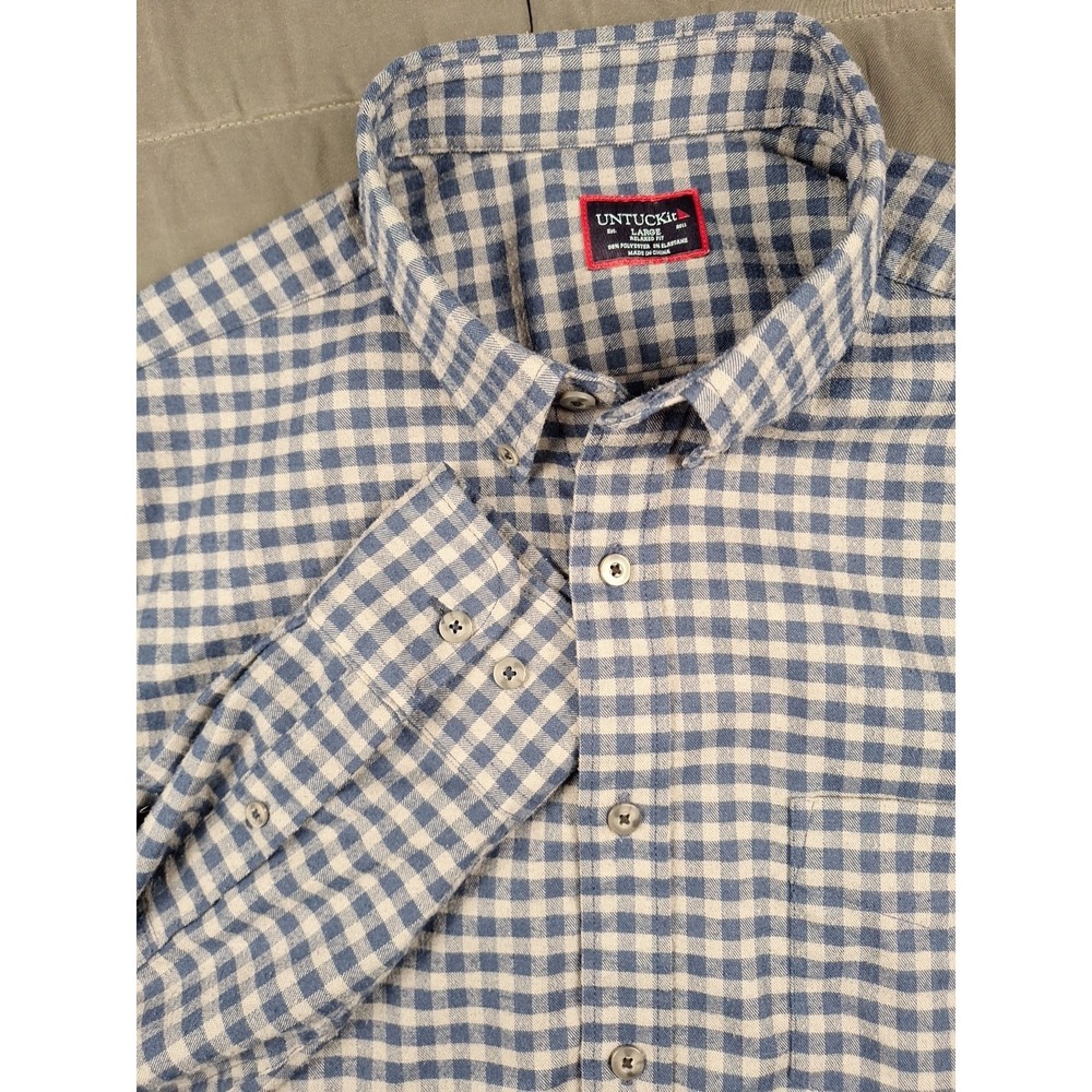 UNTUCKit Men's Button Shirt Grey Blue Check Large 98% Polyester 2% Elastane